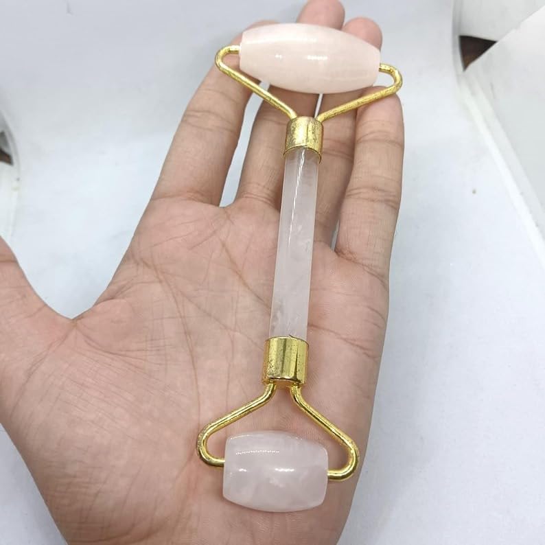 Handmade Rose Quartz Facial Roller, Natural Pink Crystal Face Massager Tool, Skincare Beauty Roller, Self Care Spa Gift for Women