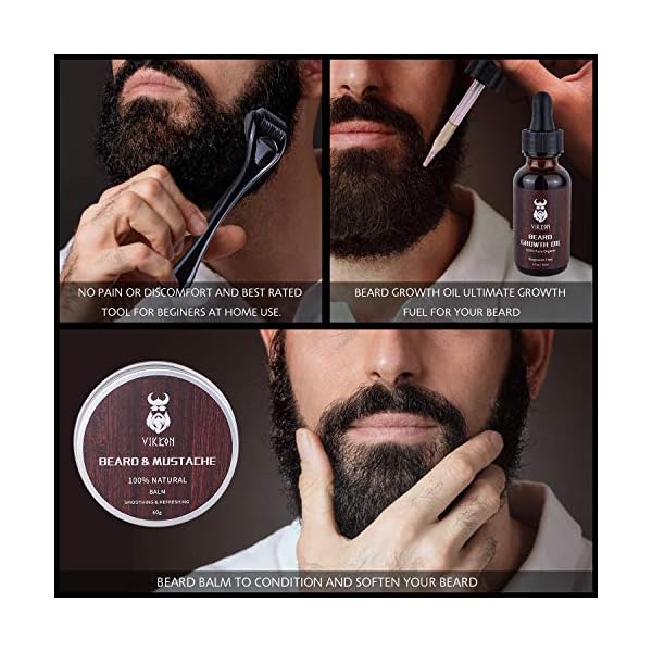 Beard Growth Kit, VIKICON Bartpflege Set, Bartwachstum Kit für Männer, Bart Derma Roller Bartwachstum Serum Öl Bart… – Bild 3