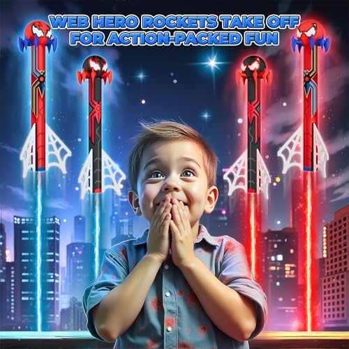Outdoor Toys for 3-12 Years Old Boys,Rocket Launcher for Kids Toys Age 3-12 Years Old Boys Gifts Rocket with 4 Rockets & Web Air Pump Toddler Garden Toy Birthday Present Easter Gift for Kids - Image 2