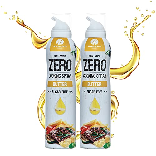 Rabeko Zero spray para cocinar bajo en calorías | MANTEQUILLA | 800 raciones, 2 kcal por pulverización | Spray para freír, asar y hornear | sin aditivos, sin azúcar | 2 x 200ml