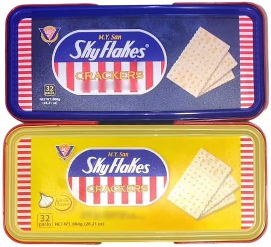 M.Y. San Skyflakes Crackers Original & Garlic Flavor, 32 Count (Pack of 2)