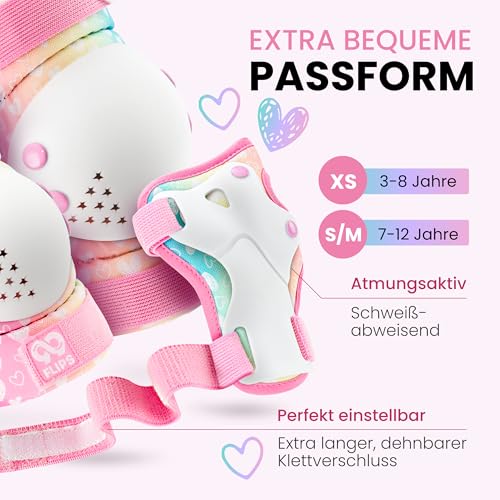 99FLIPS Schoner Inliner Kinder Knieschoner Kinder - Inliner Schoner Set - Protektoren - Knie und Ellenbogenschützer - Größe S/M PINK - Knieschützer Skateboard, Scooter, Rollschuhe