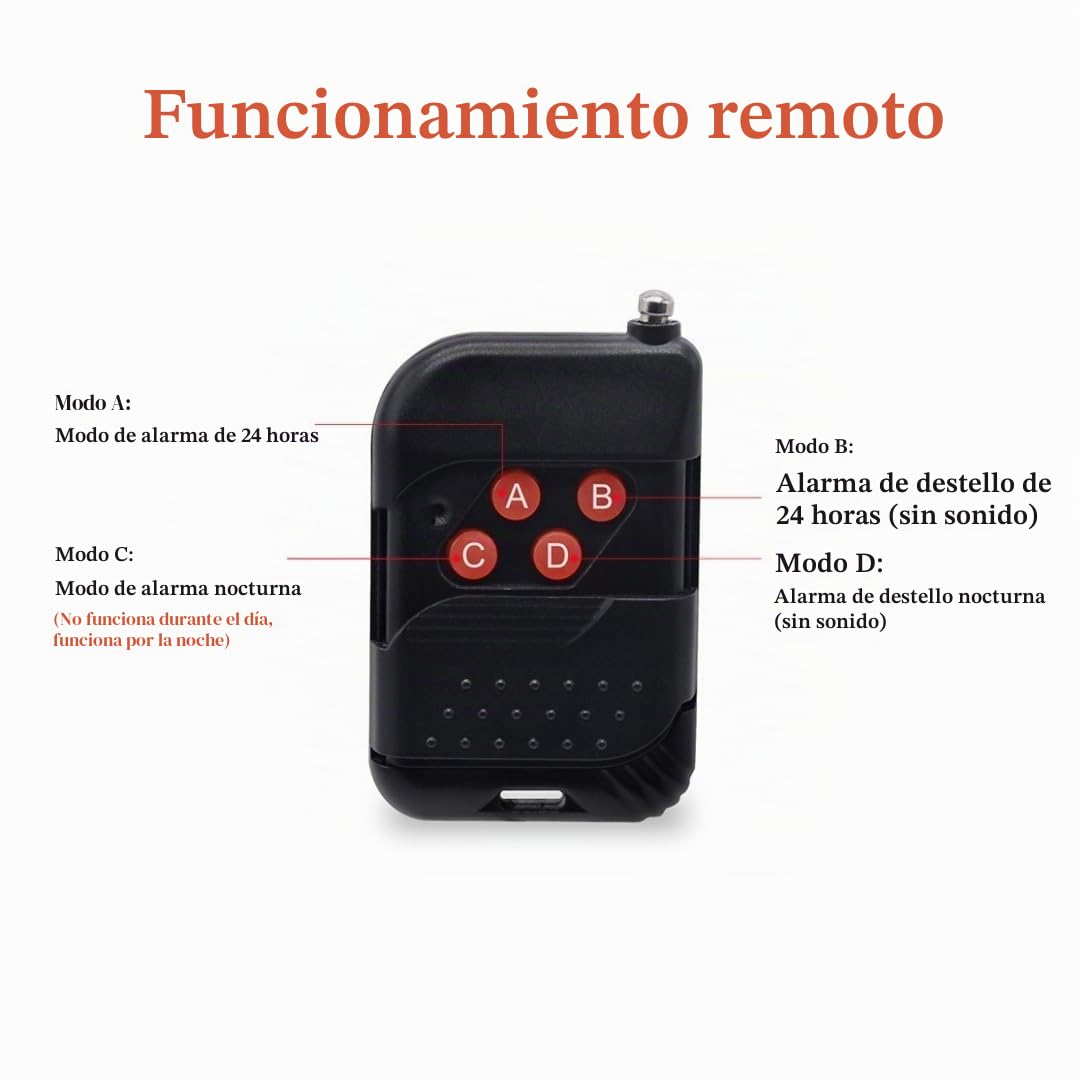 2 Pack Alarma Solar Exterior Sensor de Movimiento IP65 Impermeable 129db Luz Estroboscópica con Control Remoto para Granja Huerto