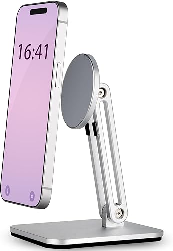 Soporte magnético para teléfono para escritorio, soporte magnético plegable y ajustable con almohadilla antideslizante para escritorio, hogar,