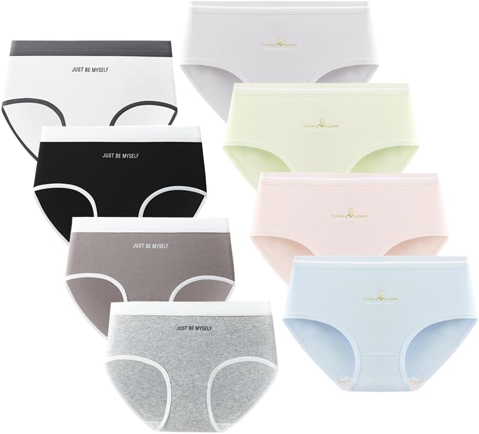 Teen Girls Soft Cotton Panties 8-Pack Teenager Assorted Mid Waist Briefs Underwear fits 10-16 Years