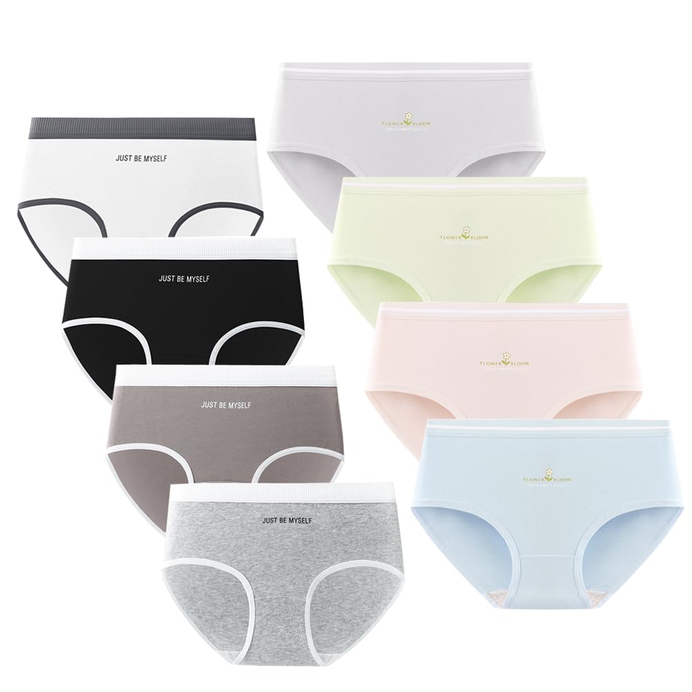Teen Girls Soft Cotton Panties 8-Pack Teenager Assorted Mid Waist Briefs Underwear fits 10-16 Years