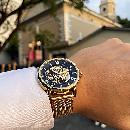 Image of FORSINING Men's Skeleton Watch Steampunk Watch Black Mechanical Watch for Men Minimalist Retro Design Mechanical Skeleton Wrist Watch Transparent