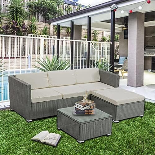 mcc direct 5pcs Rattan Garden Outdoor Furniture Patio Sofa Set with Glass Coffee Table Outdoor Cushions for Garden or Conservatory Rupert (Black)