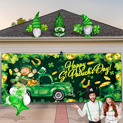Large St. Patrick's Day Garage Door Banner Cover 6 X 13 Ft Clover St. Patrick's Day Backdrop Decorations Irish Shamrock Leaves Party Outdoor Indoor Background Sign St. Patrick's Day Garage Door Decor #TOP2