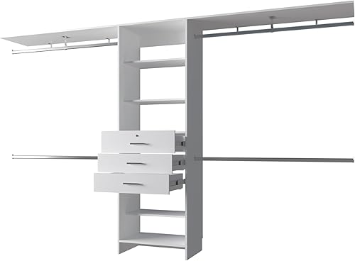 Miniatura 8 de Modular Closet Organizer System with Hanging Rods, Shelves, and Drawers, White