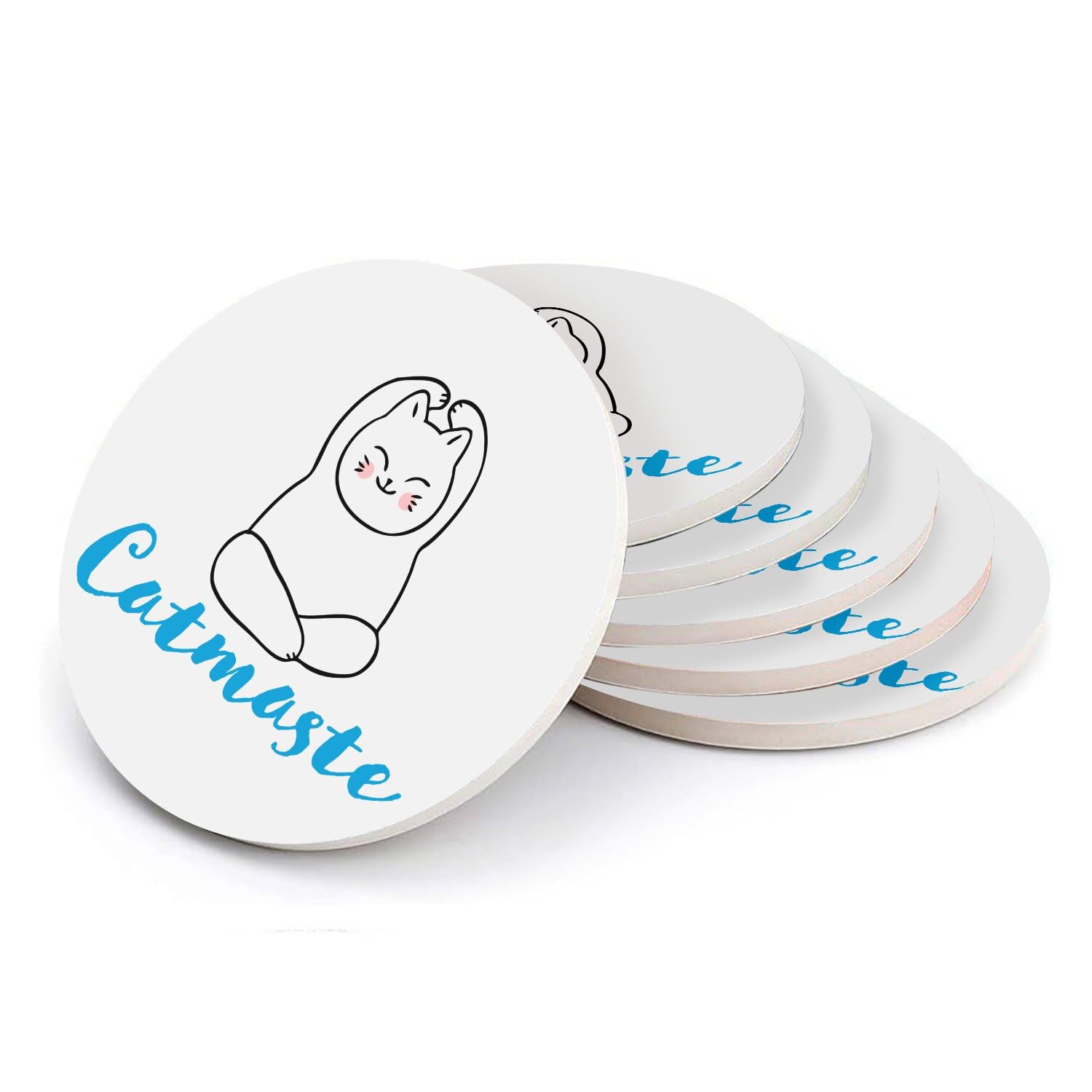 Sous-verre ronds en céramique Catmaste, dessous de verre chat yoga pour tasse et mug