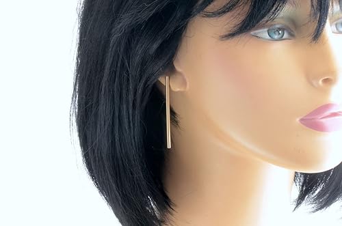 Miniatura 3 de 2 inch long 3mm thin 14k yellow gold filled post bar stud earrings minimalist geometric earrings for women sterling silver post (14k gold filled)