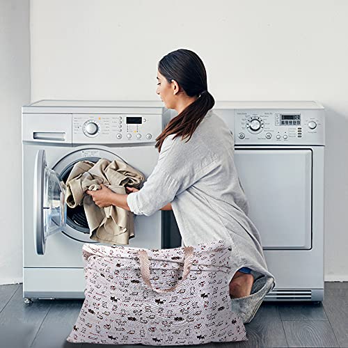 Sanlykate Extra Large Laundry Bag With Drawstring Closure And Handle, 28 X 40 Inch Heavy Duty Travel Dirty Clothes Bag For Laundromat And Household, Cartoon Cat #TOP5