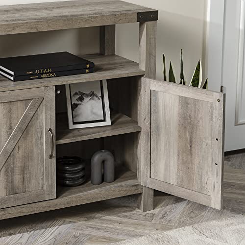 Walker Edison Georgetown Modern Farmhouse Double Barn Door Highboy Storage Tv Stand For Tvs Up To 65 Inches, 58 Inch, Grey Wash #TOP4