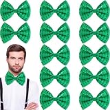ShinyMatch 12 Pcs St. Patrick's Day Sequin Bow Tie Men's Green Glitter Sequin Banded Bow Ties for Leprechaun Cosplay Costume Accessories Party Supplies
