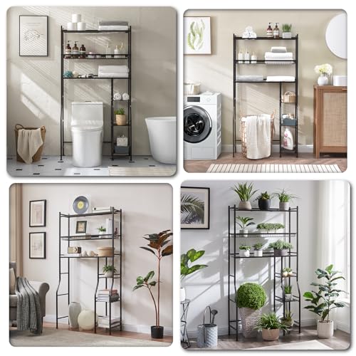 Lauren&Harold Over Toilet Bathroom Organizer 33",6-Tier Over The Toilet Storage Cabinet,Over The Toilet Storage Shelf for Restroom,Laundry(Black) - Thumbnail 6