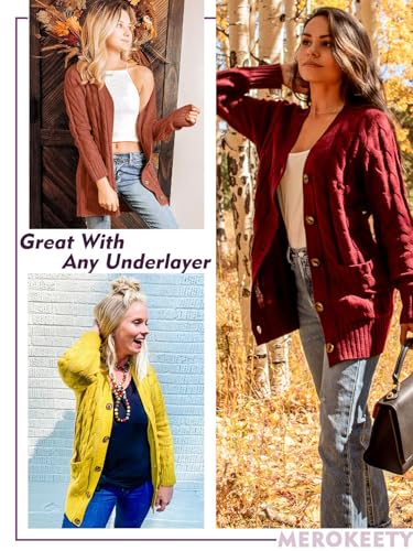 Merokeety MKCARDIGANS20-RUST-M-T01 Women'S 2024 Fall Long Sleeve Cable Knit Sweater Open Front Cardigan Button Loose Outerwear Rust thumb #6