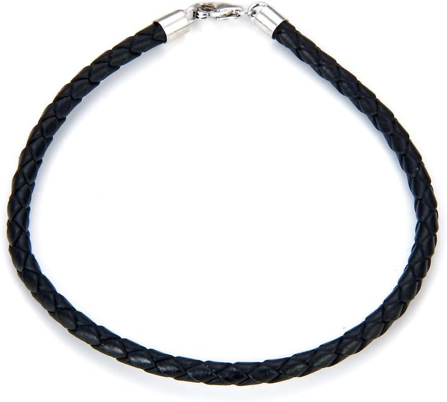 Adabele Authentic 3mm Leather Cord Charm Bracelet 925 Sterling Silver Clasp Women Men Jewelry Hypoallergenic Nickel Free (7 7.5 8 inch)