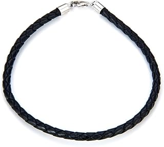 Authentic 3mm Leather Cord Charm Bracelet 925 Sterling Silver Clasp Wome...