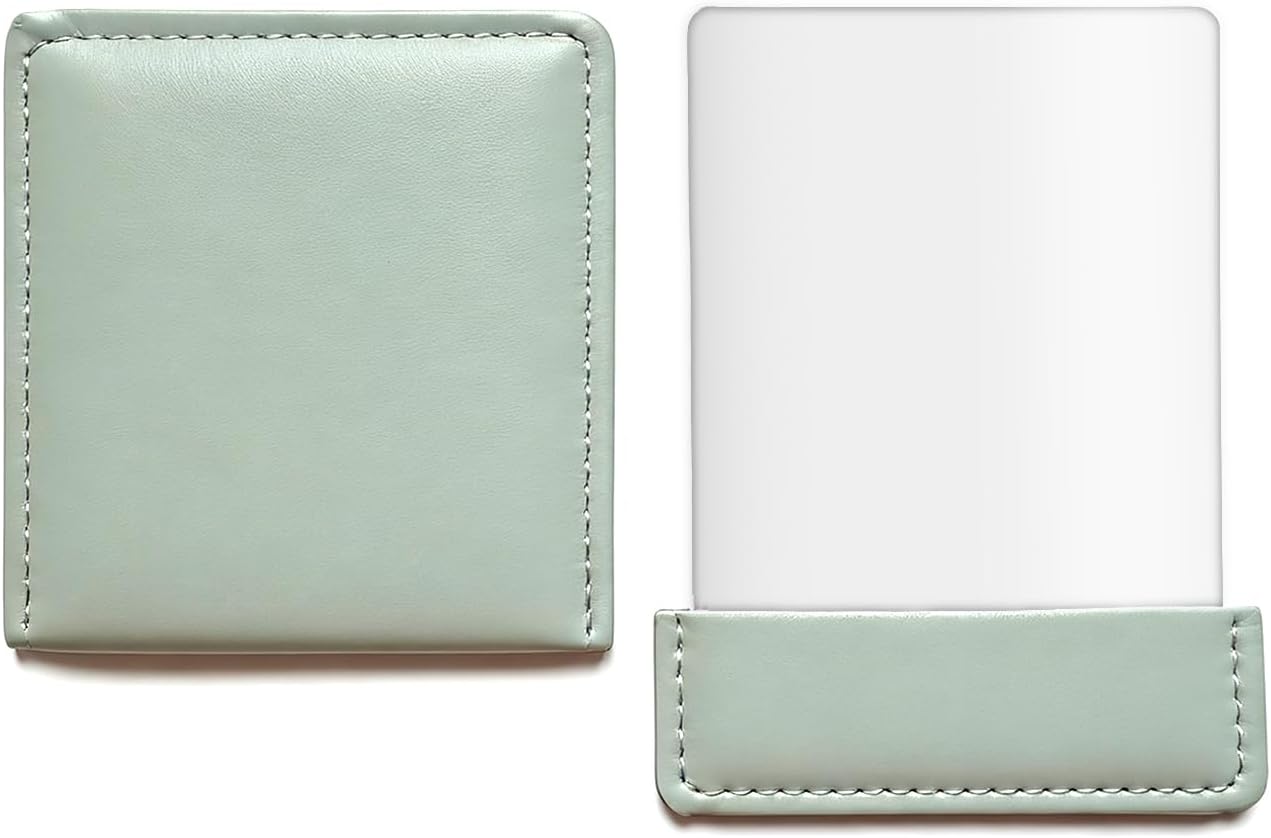 Compact Makeup Mirror with Leather Case - Stainless Steel, Travel-Friendly Pocket Mirror for Women,2.44"x3.74"(Cyan)