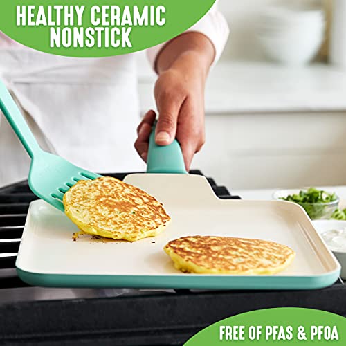 Greenlife Soft Grip Healthy Ceramic Nonstick, 11" Griddle Pan, Pfas-Free, Dishwasher Safe, Turquoise #TOP6