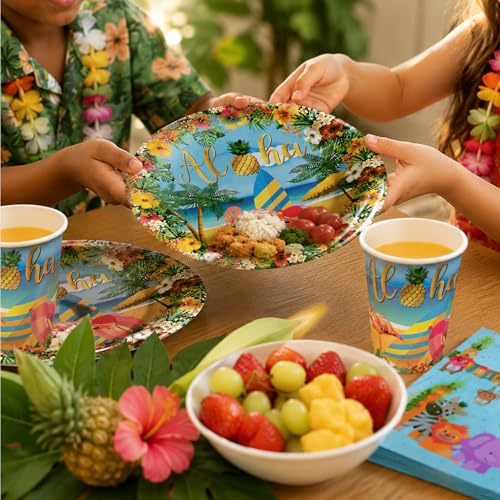 Image of Rozi Decoration 30 Pcs Tropical Aloha Party Supplies Set - Includes 10 Dessert Plates, 10 Paper Cups, 10 Napkins - Hawaiian Luau Theme Birthday Decorations