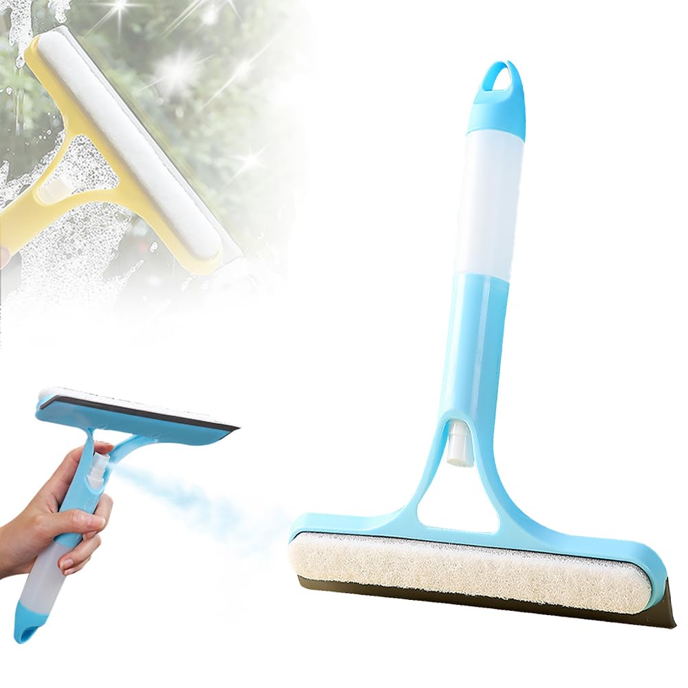 3 in 1 Window Cleaning Scraper, 2025 New Window Squeegee with Spray for Shower Glass All-Purpose Window Cleaner Tool (Blue)
