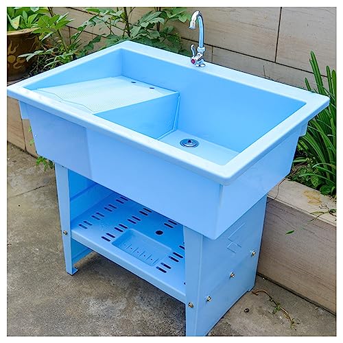 Évier d'extérieur plastique bleu bac à laver avec robinet garage sous-sol