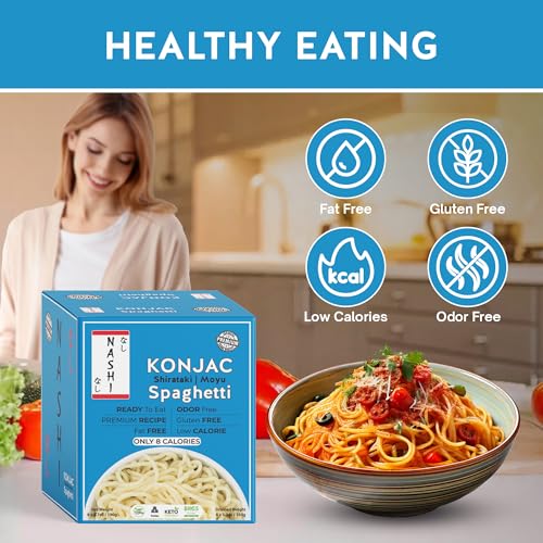 Nashi Shirataki Konjac Moyu Spaghetti – Keto-freundliches Essen, Glucomannan-Premium-Rezept für geruchsfreien Geschmack, geeignet für vegane, fettfreie kalorienarme Ernährung Verzehrfertig (8×190g)