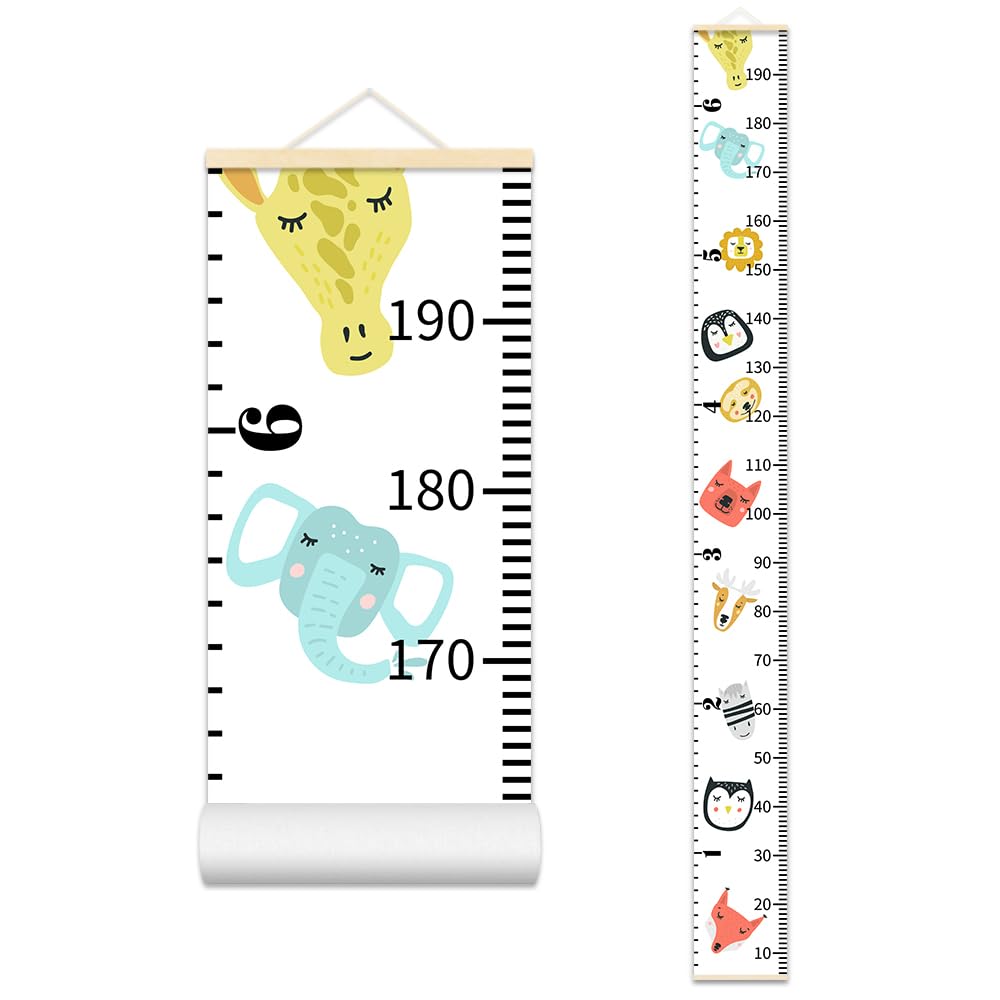 Nustila Cute Animals Growth Chart for Kids Baby Height Chart Ruler Removable Canvas Wooden Frame Hanging Wall Rulers Measurement Charts for Toddler