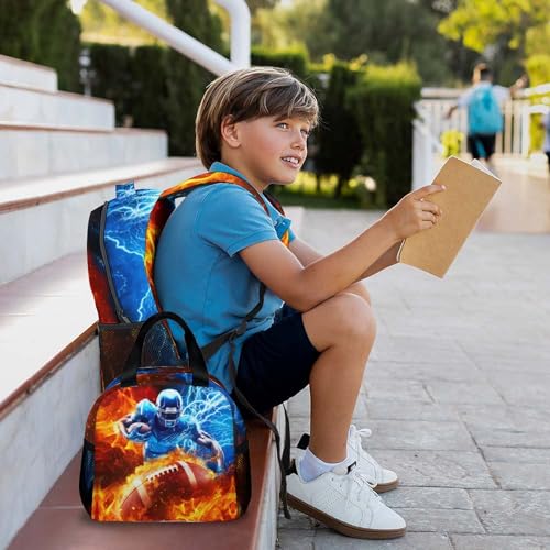 Boys Backpack, Football Backpacks for Kids Teens, 17 Inch Lightweight Sport School Bookbag for Elementary Middle Primary High Senior, Set of 3 Boys Back to School Supplies2