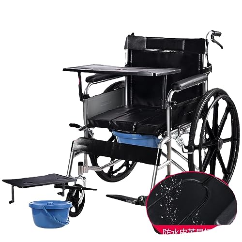 手動車椅子ライト折りたたみ高齢者障害者車椅子オプション座りトイレ付きフルリクライニング半リクライニング (【グレードアップ便座】レザー便座(ダイニングテーブル付))