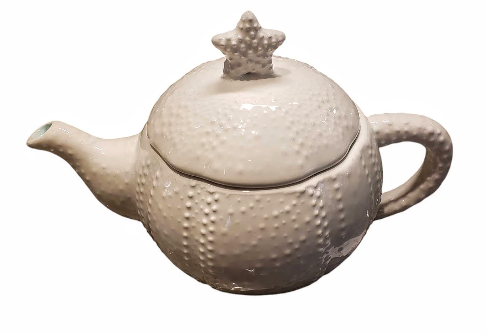 Ceramic White Embossed Dots Star on Lid Tea Pot - White 9 x 6 x 5 - With Lid Teapot