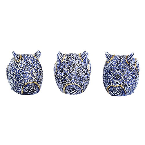 Famicozy Owl Figurine With Different Gestures,Cute Owl Statue,Adorable Decoration For Home Office Set Of 3,Blue #TOP1