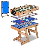 SereneLife 5 in 1 Multi Game Table, 40” Folding Combo Sports Arcade Games with Foosball Soccer, Pool Billiards, Ping Pong, Bowling and Shuffleboard Set, for Play Rec Room Kids and Adults
