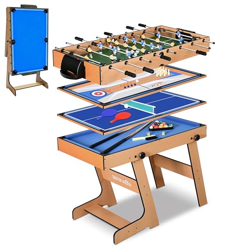 SereneLife Multi Game Tables,121cm Arcade Sports Game with Accessories, Table Tennis, Hockey, Billiards, Football, Table Football, All in One, Indoor and Outdoor Family Kids Adults option