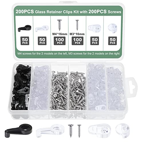 Moendergo 400 Stück Möbel Zubehör Glas Clips, Glas Halteclips Kit, Klammern Kunststoff, Möbel Zubehör Glas Clips mit 304 Edelstahlschrauben zur Befestigung von Glasschranktüren, Schrankgriffen Cover