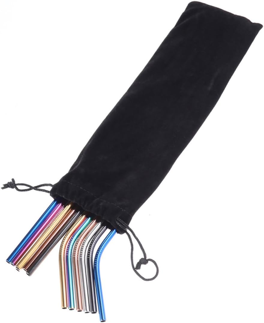 Straw Carrying Case Storage Bags 6pcs with Drawstring Black Flannel