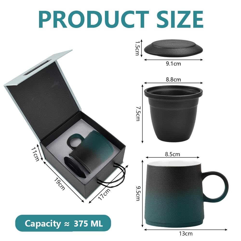 ADERTOS Tazza da Tè in Ceramica con Filtro e Coperchio 375 ml Tazza in Ceramica Tazze da Te con Infusore in Acciaio Inossidabile per l'ufficio e la Casa, con Scatola Regalo