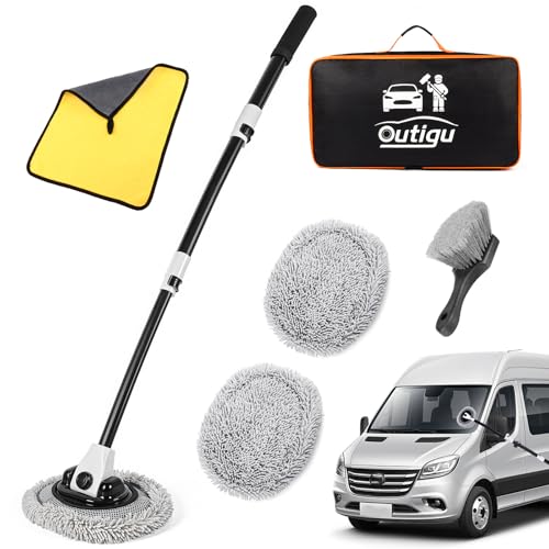 Outigu Autowaschbürste mit Teleskopstiel, 3-in-1-Reinigungsset für Auto, LKW und Haushalt