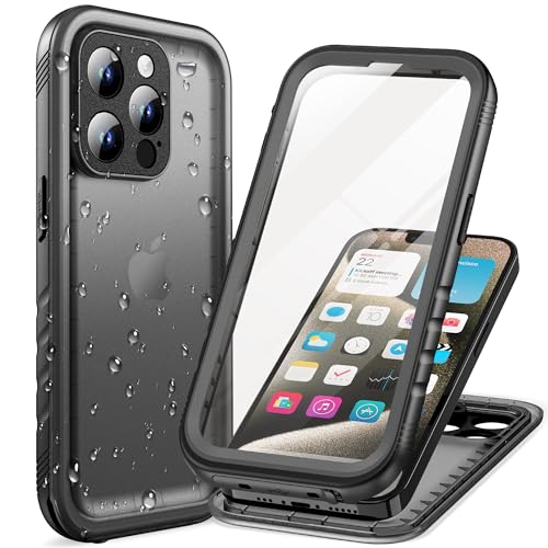 Cozycase TOP Military IP68 Waterproof Case for iPhone 15 Pro Max- Heavy Duty 360 Shockproof Full Body with Screen Camera Protector Double Water Dust Drop Proof Hard Rugged Tough Front Back Cover Black