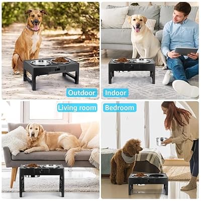 Elevated Dog Bowls, Stainless Steel Raised Dog Deep Bowl with Adjustable Stand, Double Dog Food and Water Bowl for Medium Large Dogs, 3 Heights 3.9, 7.8, 11.8