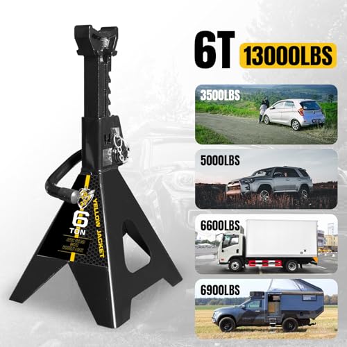 Image of YELLOW JACKET Jack Stands 6 Ton with Double Locking for Lifting Car SUVS, Heavy Duty Steel, 13000 lb Capacity, 1 Pair, Black