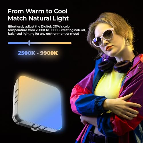 Image of DIGITEK (LED-D11W RGB) 11W Portable Mini RGB LED Video Light with 2000mAh Battery, 21 Lighting Effects, 2500K-9900K CCT, HSI 0-360, 120 Beam, CRI <95, 1 /4 inch Mount, for Photography & Videography