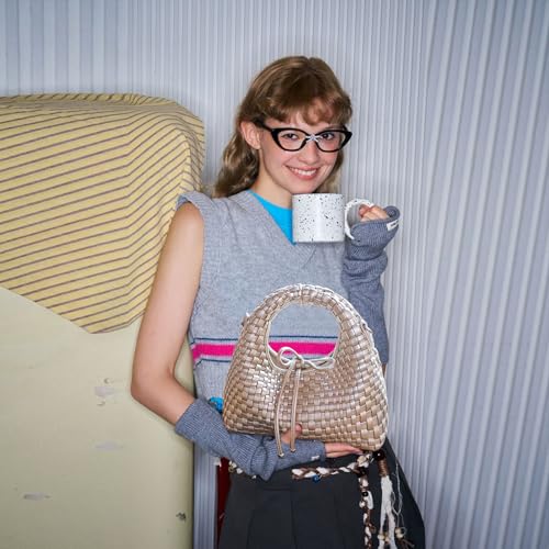 Image of JINMANXUE Fashion Mini Handbag For Women, Woven Tote Bucket Composite Bag Knitting Chain Bags, Crossbody Shoulder Purses
