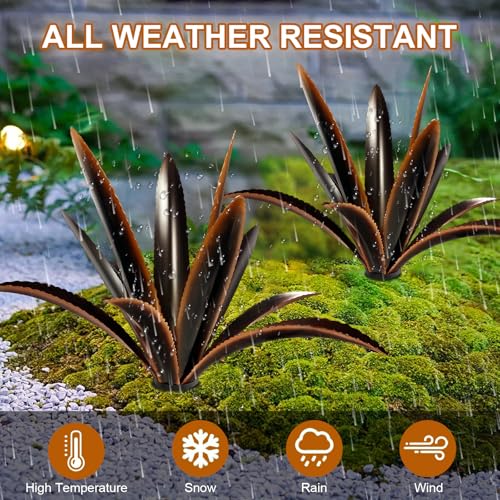 Image of TOMBABY Enlarge Thickened Wind Resistant Metal Agave Garden Art Plant Country Garden Sculpture Statue Outdoor Decoration Agave Metal Plant Courtyard Ornament Gift (2, 12 Leaves Black)