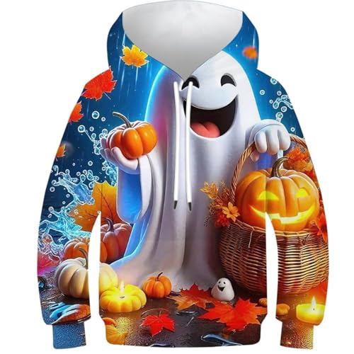 Pull 3D pour enfants à capuche, sweat motif citrouilles manches longues fille garçon 10-12 ans