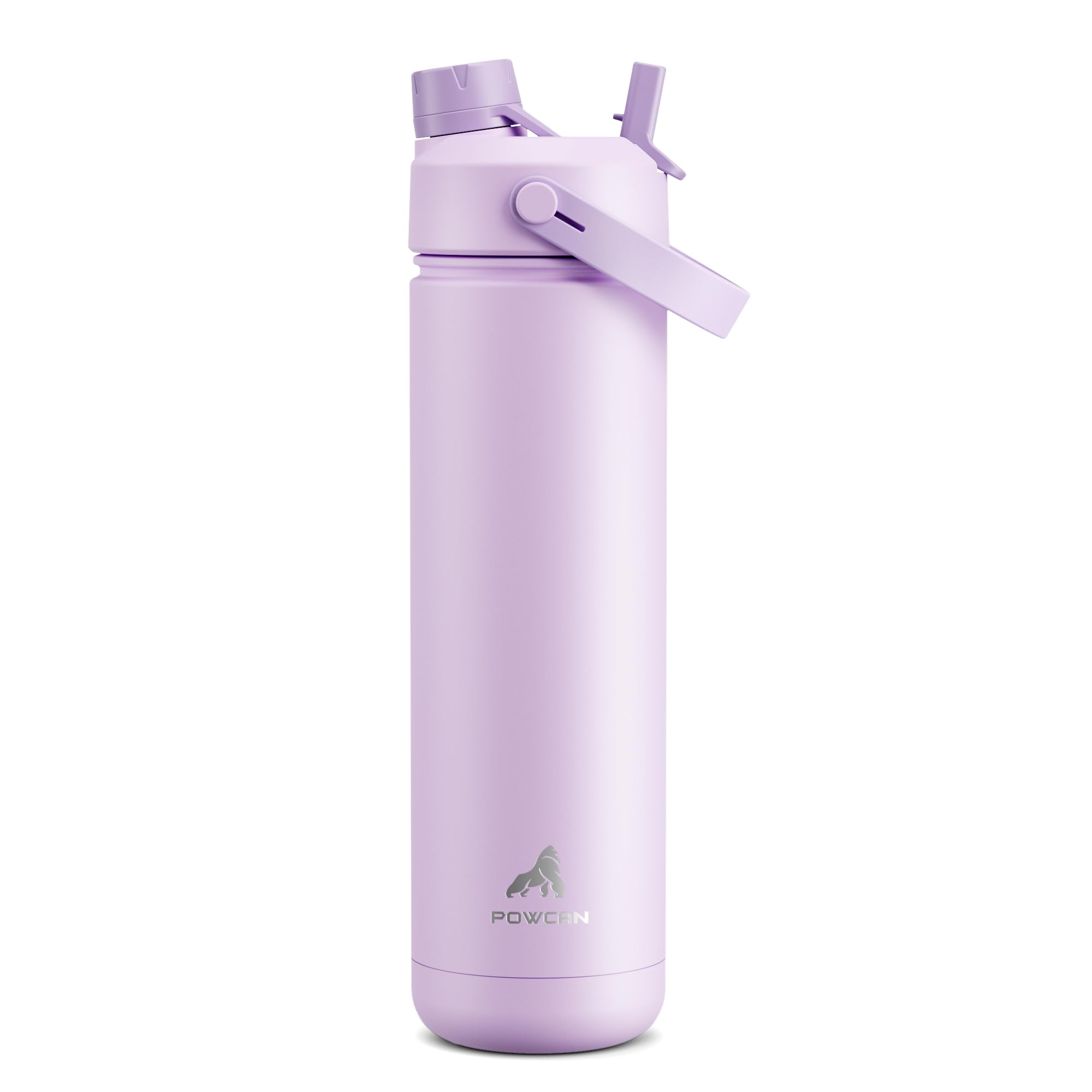 POWCAN 26 oz Insulated Water Bottle with 2-in-1 Straw and Spout Lid, Keep Cold 24H, Leak-Proof, Fits in Car Cup Holder, Stainless Steel Water Bottle for Sports, Travel, Gym, Gift, School (Lavender)