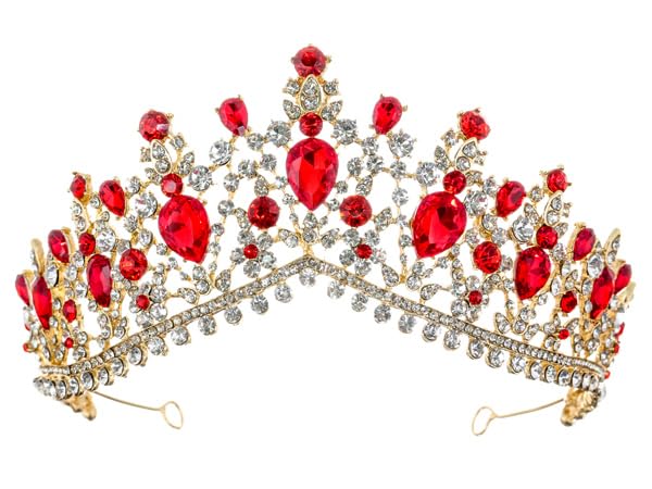 Samky Gold Red Bridal Crown Rhinestone Wedding Tiara Crystal Headpiece Bride's Hair Accessories, One Size, Metal, Crystal