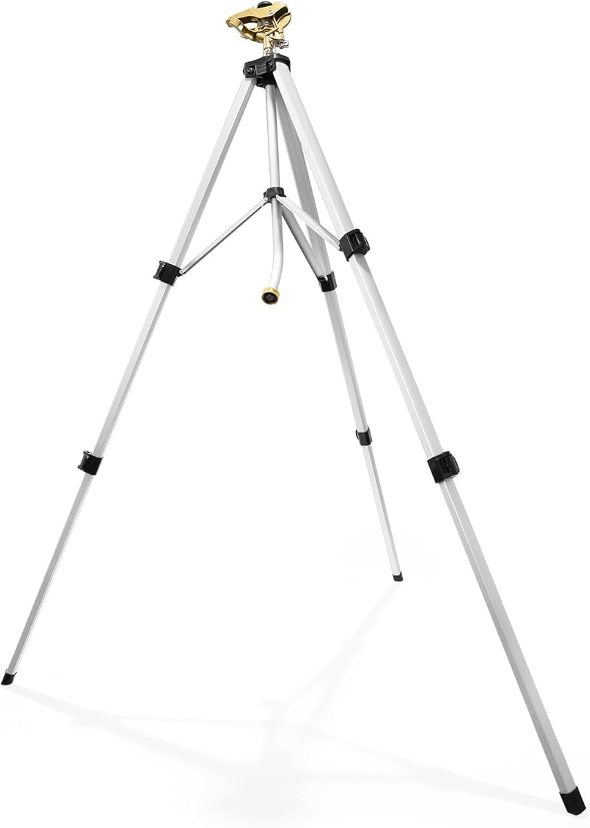 RESTMO 48” Large Full Metal Impact Sprinkler Head on Tripod Base, 360° Rotating & Height Adjustable Tripod, Heavy Duty Zinc Alloy Sprinkler for Large Yard and Lawn Irrigation